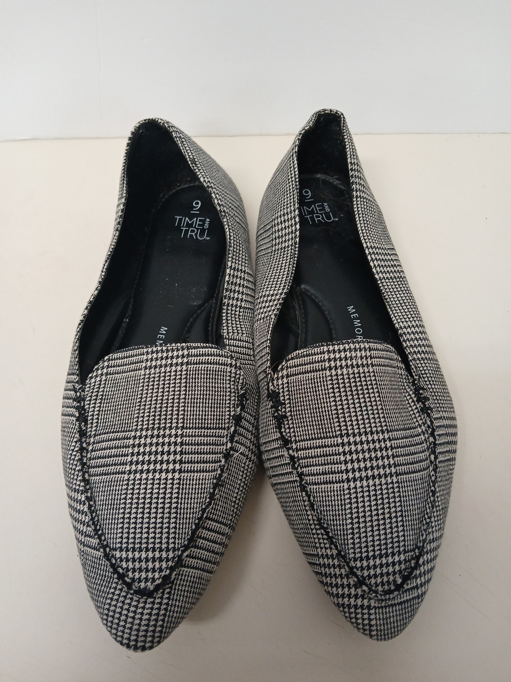 NWOT! Time and Tru Black and White Plaid Pointed Slip-On Loafers